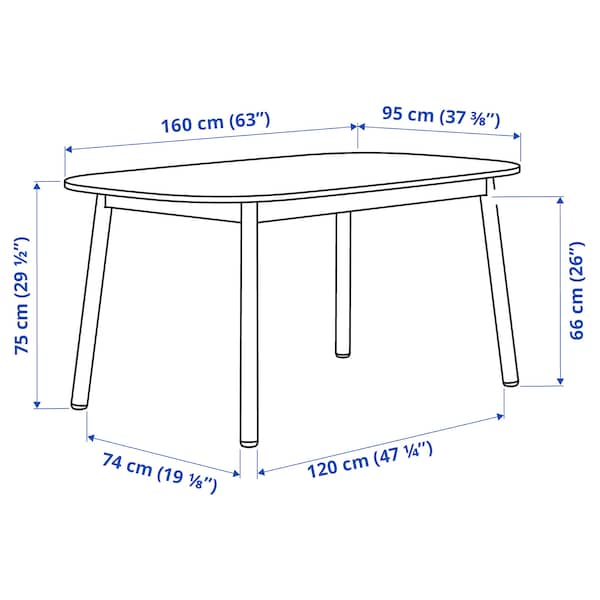 Ikea VEDBO / RÖNNINGE - Table and 4 chairs, white/birch, 160x95 cm