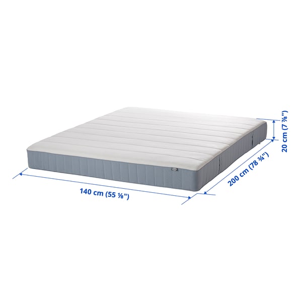 VESTERÖY pocket sprung mattress, extra firm/light blue, 140x200 cm