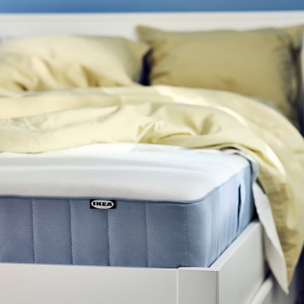 VESTERÖY pocket sprung mattress, firm/light blue, 90x200 cm