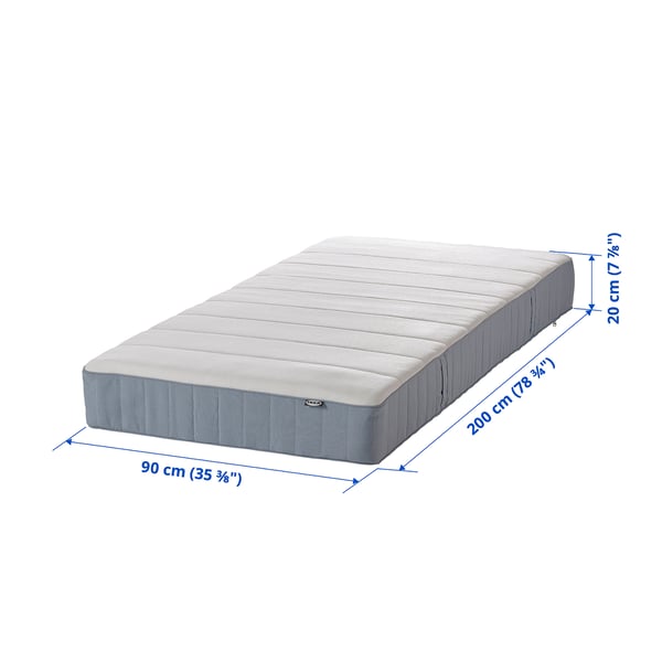 VESTERÖY pocket sprung mattress, firm/light blue, 90x200 cm