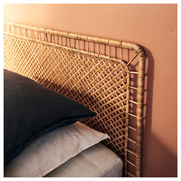 VEVELSTAD - Bed frame with 1 headboard, white/Tolkning rattan, 90x200 cm