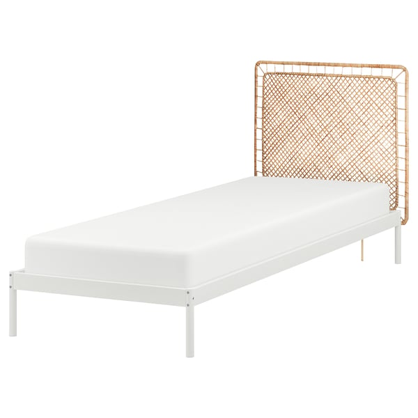VEVELSTAD bed frame with 1 headboard, white/Tolkning rattan, 90x200 cm
