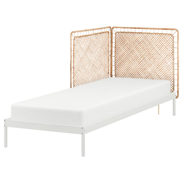 VEVELSTAD bed frame with 2 headboards, white/Tolkning rattan, 90x200 cm