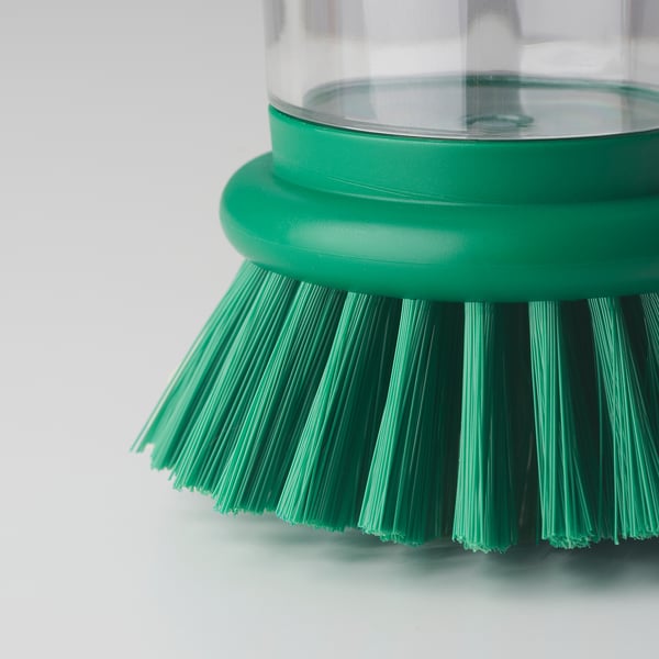 VIDEVECKMAL dish-washing brush with dispenser, bright green, 6 cm