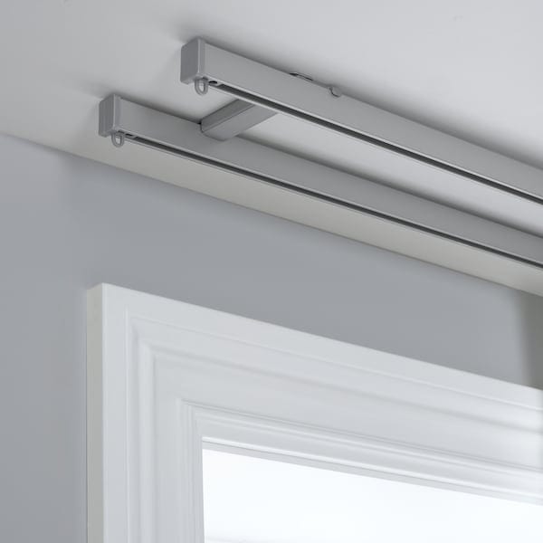 Ikea VIDGA - Ceiling curtain track set 2 tracks, silver-coloured-595.716.77