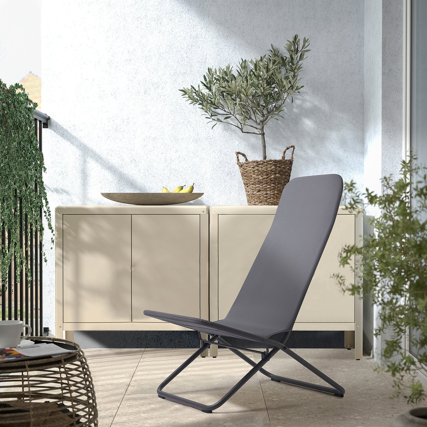 VIGGSÖ lounge chair, outdoor, foldable dark grey, 58x93x80 cm