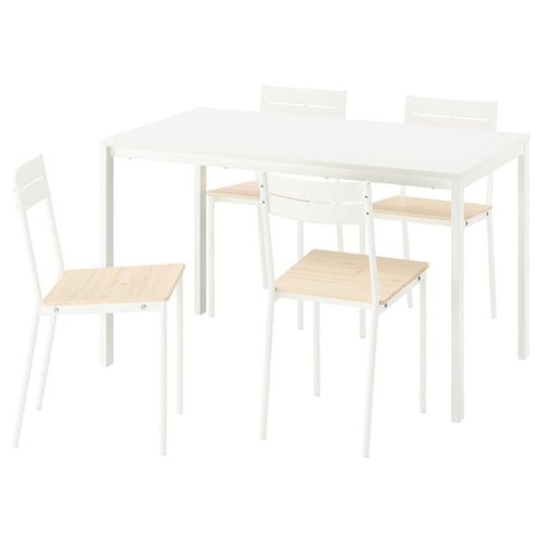 VIHALS / BUSLÄTT - VIHALS / BUSLÄTT Table and 4 chairs, white white/white pine, 125x74 cm