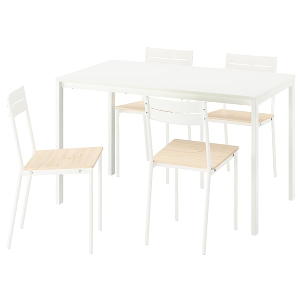 VIHALS / BUSLÄTT - VIHALS / BUSLÄTT Table and 4 chairs, white white/white pine, 125x74 cm