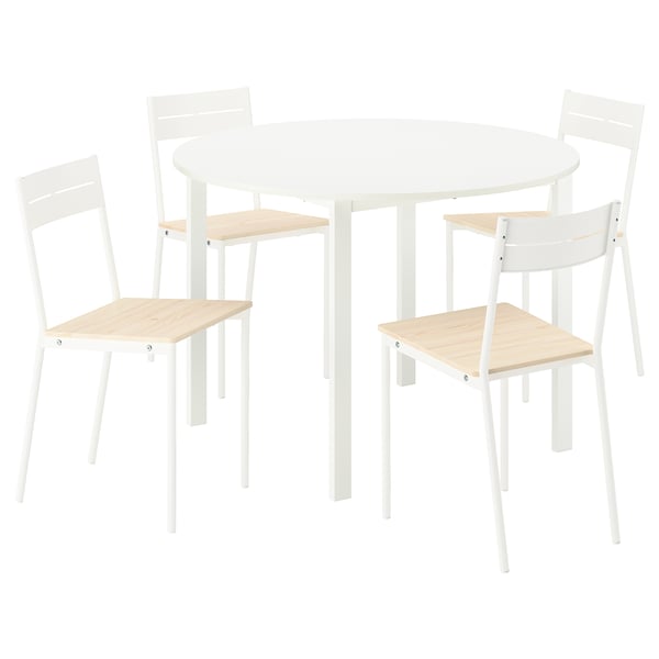 VIHALS / BUSLÄTT table and 4 chairs, white white/white pine, 107 cm