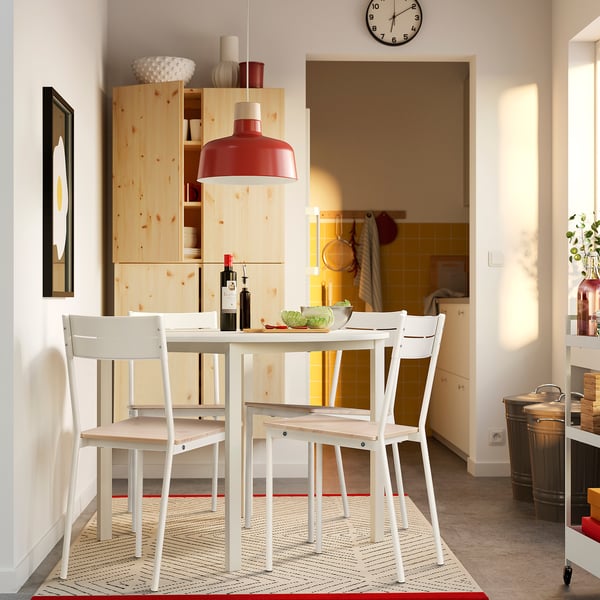 VIHALS / BUSLÄTT table and 4 chairs, white white/white pine, 107 cm