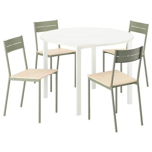 VIHALS / BUSLÄTT - Table and 4 chairs, white white/grey-pine green,107 cm