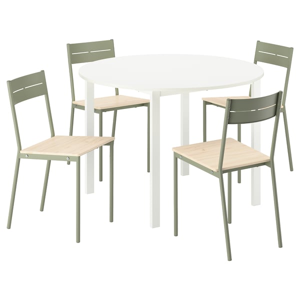 VIHALS / BUSLÄTT table and 4 chairs, white white/grey-green pine, 107 cm