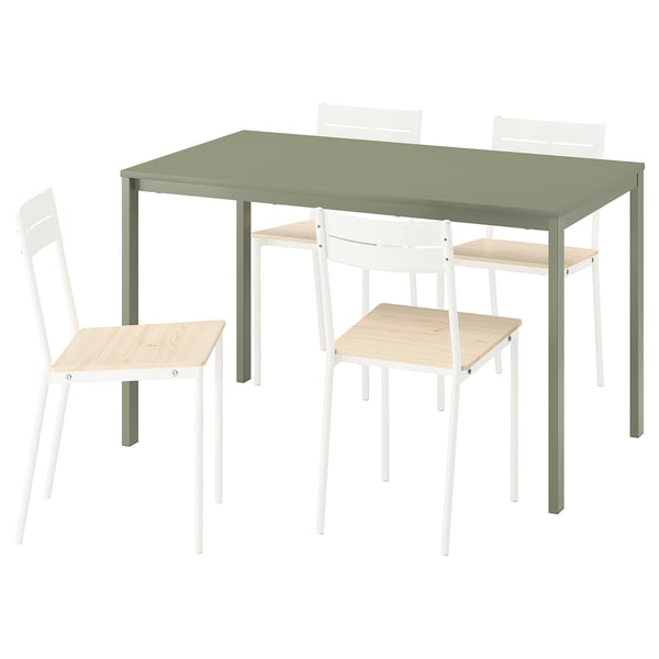 VIHALS / BUSLÄTT table and 4 chairs, green green/white pine, 125x74 cm