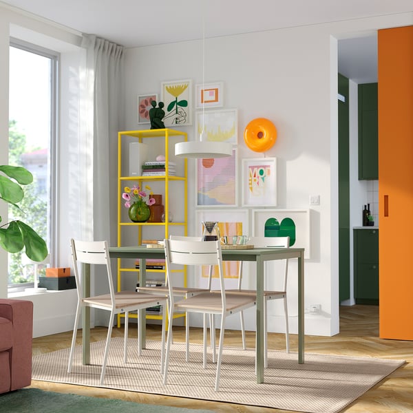 VIHALS / BUSLÄTT table and 4 chairs, green green/white pine, 125x74 cm