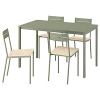 VIHALS / BUSLÄTT table and 4 chairs, green green/grey-green pine, 125x74 cm