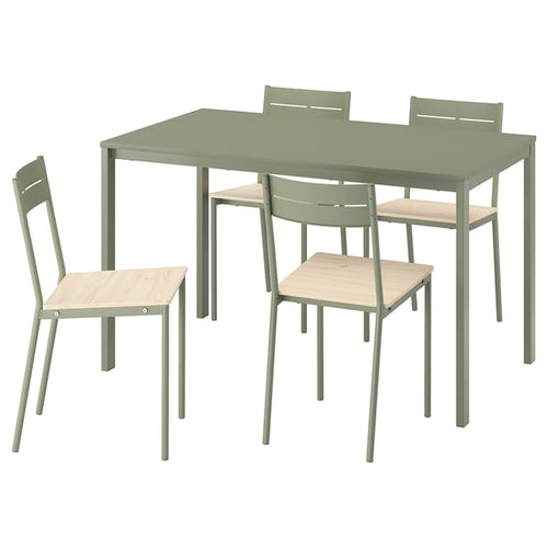 VIHALS / BUSLÄTT table and 4 chairs, green green/grey-green pine, 125x74 cm