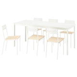 VIHALS / BUSLÄTT table and 6 chairs, white/white pine, 120/180x74 cm