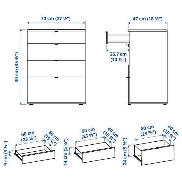 VIHALS - Chest of 4 drawers, white/anchor/unlock-function, 70x47x90 cm