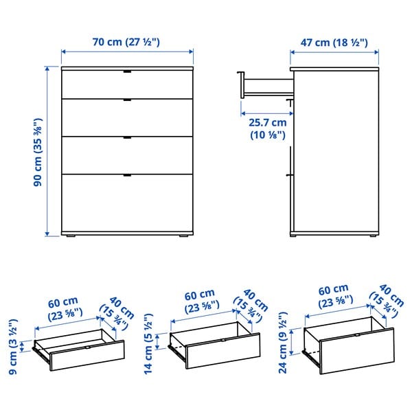 Ikea VIHALS - Chest of 4 drawers, white/anchor/unlock-function, 70x47x90 cm