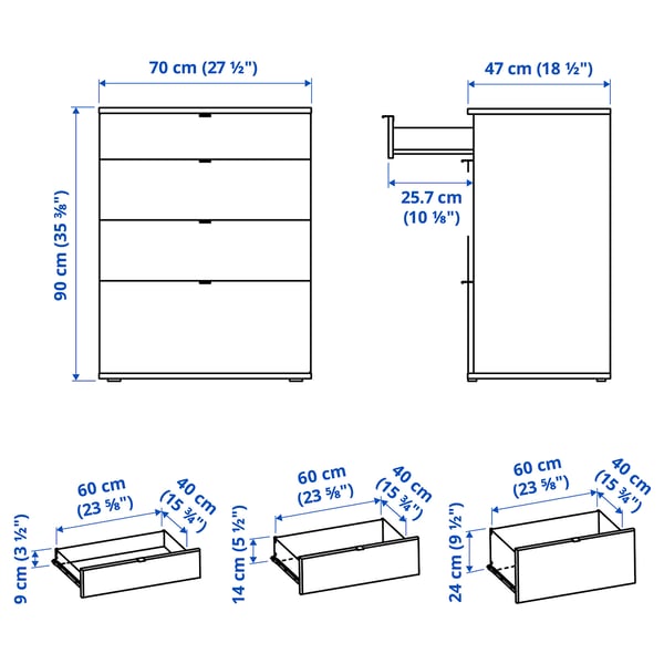 VIHALS - VIHALS Chest of 4 drawers, white/anchor/unlock-function, 70x47x90 cm