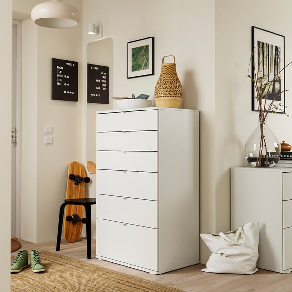 VIHALS chest of 6 drawers, white/anchor/unlock-function, 70x47x120 cm