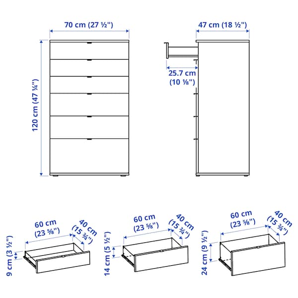 Ikea VIHALS - Chest of 6 drawers, white/anchor/unlock-function, 70x47x120 cm