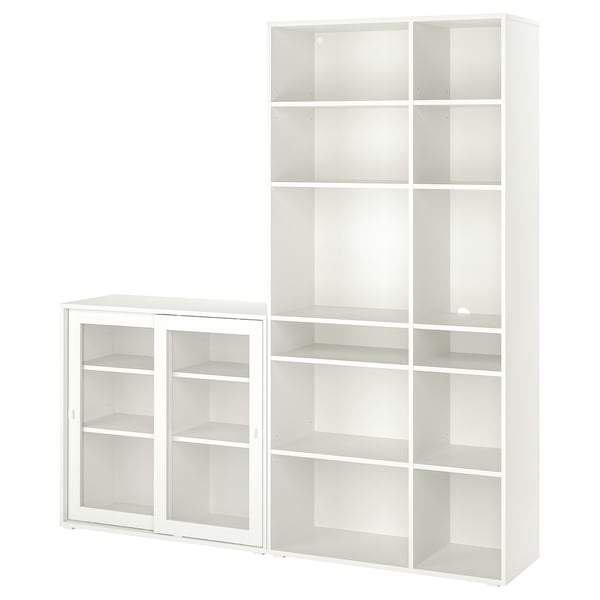 VIHALS - VIHALS Storage combination w glass doors, white/clear glass, 190x37x200 cm