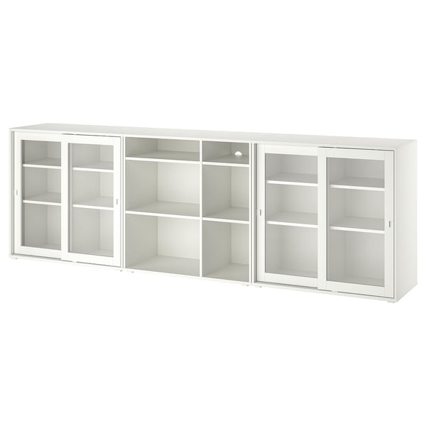 VIHALS - VIHALS Storage combination w glass doors, white/clear glass, 285x37x90 cm