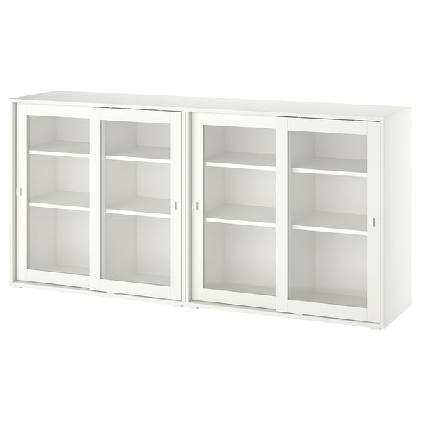 VIHALS storage combination w glass doors, white/clear glass, 190x37x90 cm