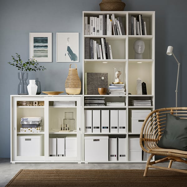 VIHALS - VIHALS Storage combination w glass doors, white/clear glass, 190x37x200 cm