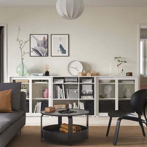VIHALS storage combination w glass doors, white/clear glass, 285x37x90 cm