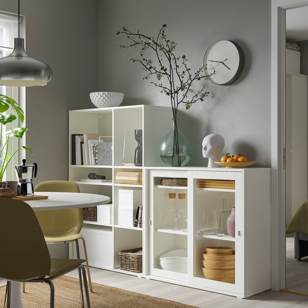 VIHALS storage combination w glass doors, white/clear glass, 190x37x140 cm