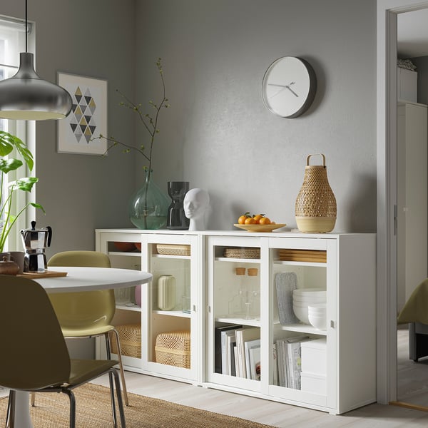 VIHALS storage combination w glass doors, white/clear glass, 190x37x90 cm