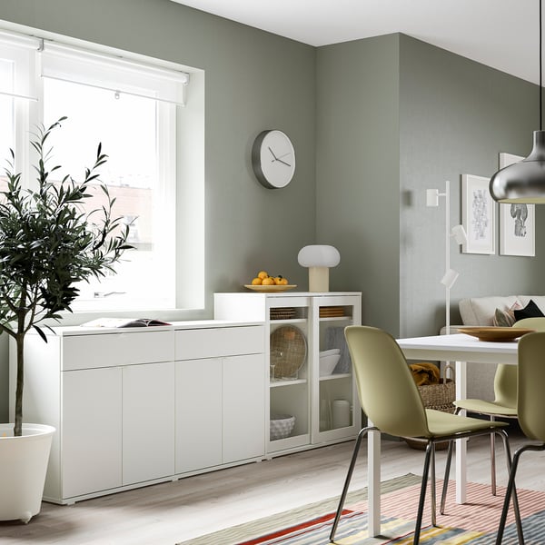 VIHALS storage combination w glass doors, white/clear glass, 235x37x90 cm
