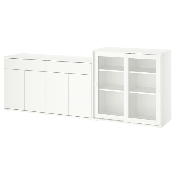 VIHALS storage combination w glass doors, white/clear glass, 235x37x90 cm