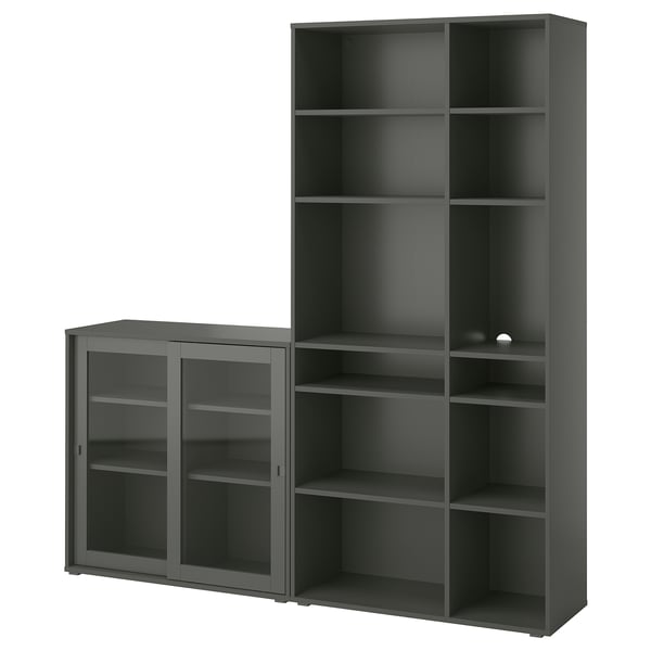 VIHALS - VIHALS Storage combination w glass doors, dark grey/clear glass, 190x37x200 cm