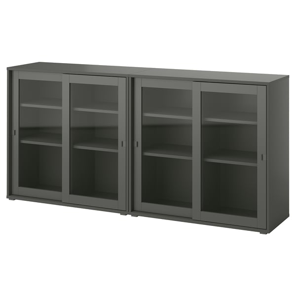 VIHALS storage combination w glass doors, dark grey/clear glass, 190x37x90 cm