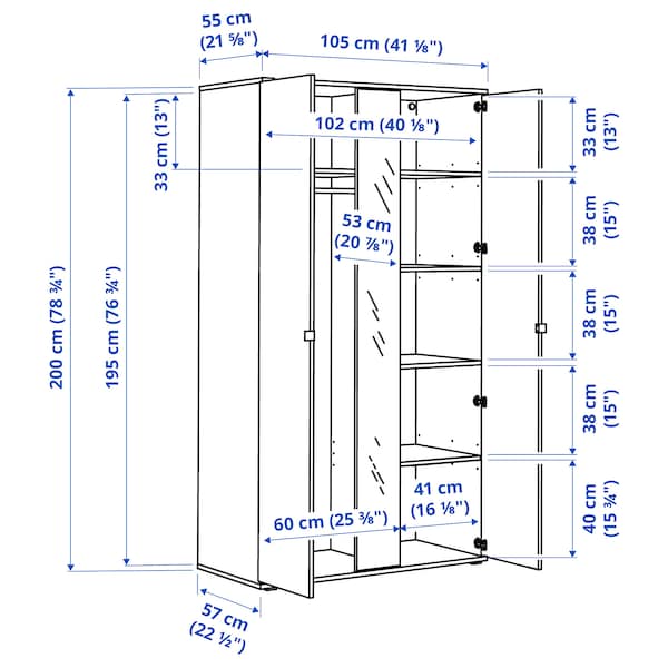 VIHALS - Wardrobe combination, white/mirror glass, 270x57x200 cm