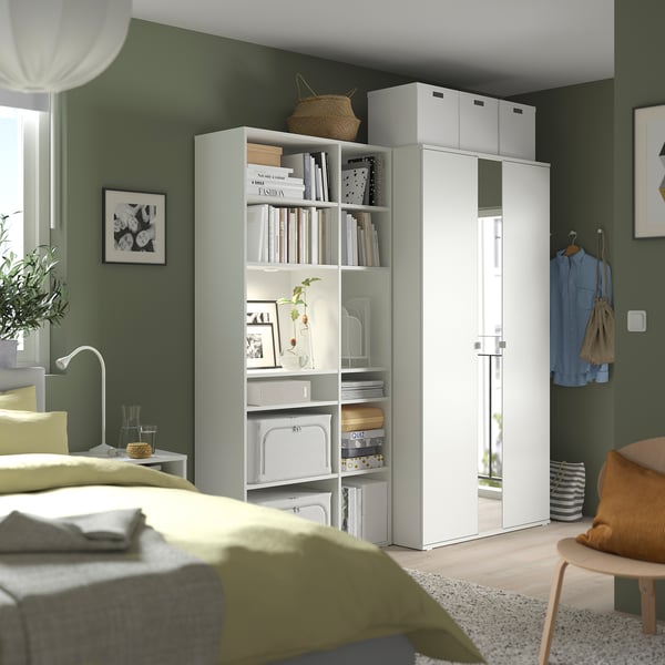 VIHALS wardrobe combination, white/mirror glass, 200x57x200 cm