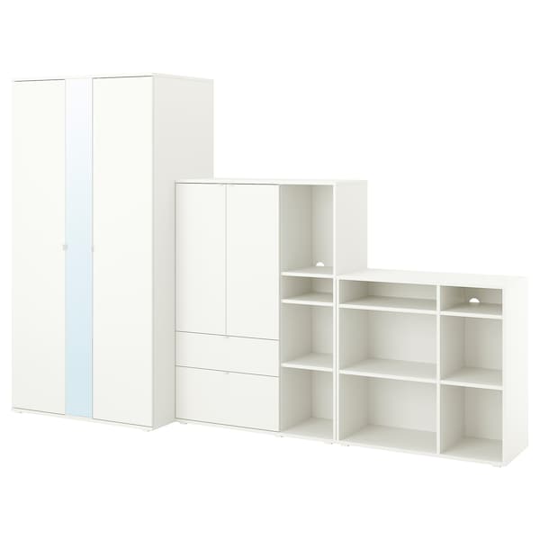 VIHALS - Wardrobe combination, white/mirror glass, 305x57x200 cm