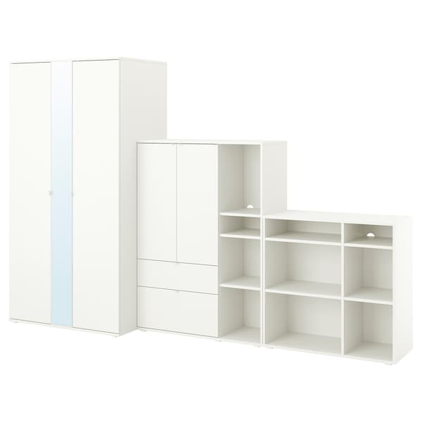 Ikea VIHALS - Wardrobe combination, white/mirror glass, 305x57x200 cm