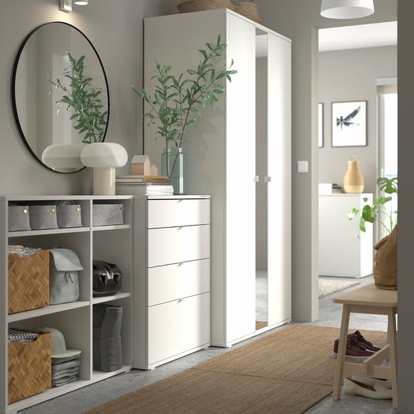 VIHALS - VIHALS Wardrobe combination, white/mirror glass, 270x57x200 cm