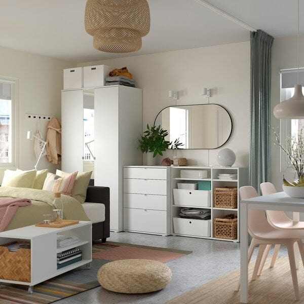 Ikea VIHALS - Wardrobe combination, white/mirror glass, 270x57x200 cm
