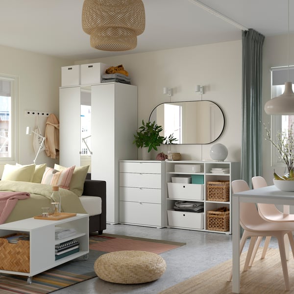 VIHALS wardrobe combination, white/mirror glass, 270x57x200 cm