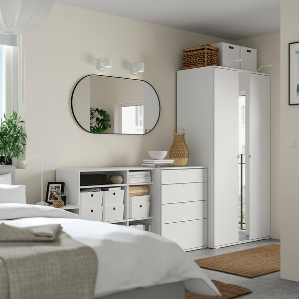 VIHALS - VIHALS Wardrobe combination, white/mirror glass, 270x57x200 cm