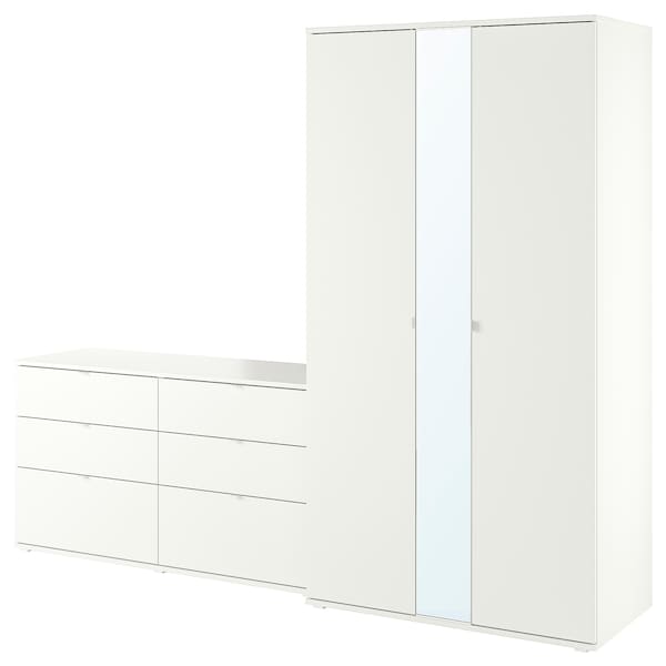 Ikea VIHALS - Wardrobe combination, white/mirror glass, 245x57x200 cm