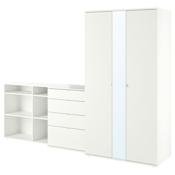 VIHALS - Wardrobe combination, white/mirror glass, 270x57x200 cm