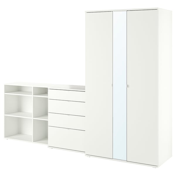 VIHALS - VIHALS Wardrobe combination, white/mirror glass, 270x57x200 cm