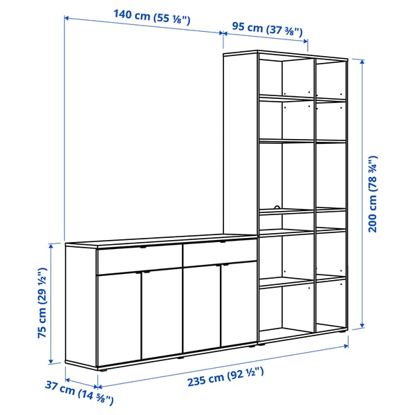 VIHALS storage combination, white, 235x37x200 cm