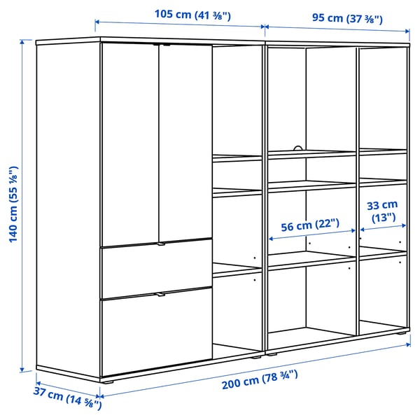 VIHALS storage combination, white, 200x37x140 cm